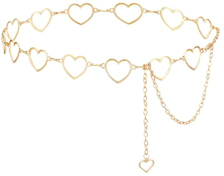 Taillenkette Gold Kettengürtel Herzen Herz Gürtel Kette Damen Verstellbarer Taillenketten Metall Mode Taillengürtel Verstellbare Hohlen Design Taille Modischer Bauchkette für Kleider Jeans (Gold)