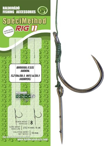 HALDORADO SpeciMethod Rig 11 Lot de 2 hameçons sans ardillon Taille 8 Fil tressé 8 cm Aiguille à appât 10 mm