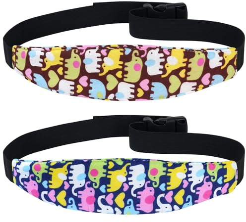 Poggiatesta per Seggiolini Auto, 2 Pezzi Cinturino Supporto Testa Bambini, Supporto Testa Bambino Auto Regolabile, Protezione per collo e spalle, Adatto ai bambini(Elefante Blu + Viola)