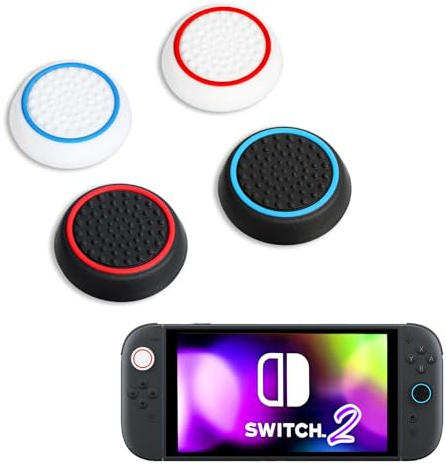 DLseego Impugnature per il Pollice Compatibile con Switch 2, 4PCS Morbido Silicone Bastone Pollice Cap,Joystick Cover Pulsante Analogico Stick Protettiva Tappi,Nero+Blu