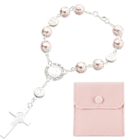 JIRVEX Bracelet Croix Rosaire Femme - Cadeau Communion, Confirmation, Baptême