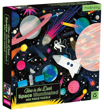 Mudpuppy Space Illuminated 500 Piece Glow in the Dark Jigsaw Puzzle for Kids and Families, Family Puzzle with Glow in the Dark Space Theme