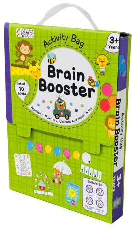 Hjärnbooster aktivitetsväska för barn och barn |Set med 10 böcker| Punkt att pricka, titta och hitta, hur många, labyrintar, skillnad, resonemang, sortera, ordsökning, jumble