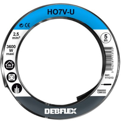 Bobinot de câble - Bobine de fils électrique - Câble électrique - Couronne de câble - Bobinot Cable Rigide 5 mètres Ho7V-U 2,5 mm ² - Noir - 111313 Debflex
