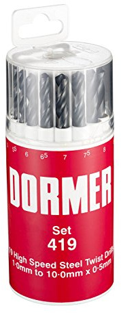 Dormer A191419 HSS High Speed Steel Jobber Drill Bits with 118 Degree Standard Point, Set of 19