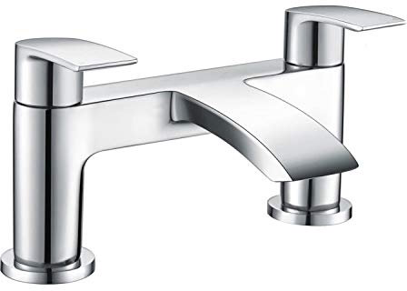 Hapilife Bath Tap Waterfall Bathroom Bathtub Mixer Taps 2 Holes Tub Tap Monobloc Bath Filler Mixer Taps Chrome Dual Lever Mono Deck Mounted Modern