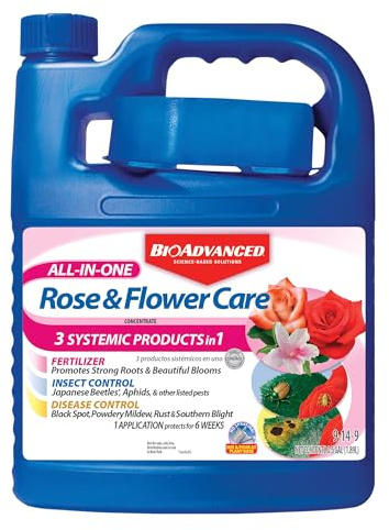 BioAdvanced All-In-One Rose and Flower Care Concentrate - Plant Food - Prevents Pests and Diseases - Up to 6 Weeks Protection - 64 oz Bottle