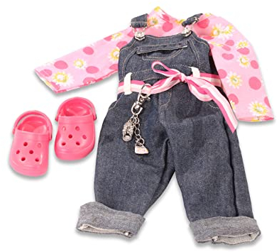 Götz 3402191 Kombination Denim Latzhose Charming - Set Puppenbekleidung Gr. XL - 6-teiliges Bekleidungs- und Zubehörset für Stehpuppen von 45 - 50 cm
