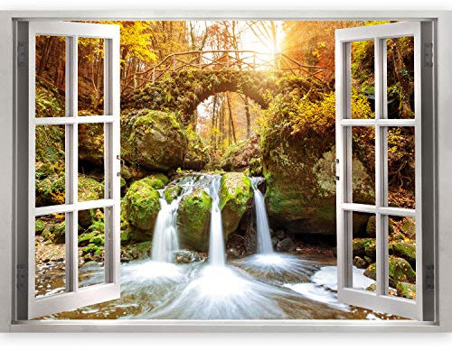 murando 3D WANDILLUSION Wandbild Wasserfall Fototapete Poster XXL Fensterblick Vlies Leinwand Panorama Bilder Dekoration Natur Landschaft Sonnenstrahlen Wald 210x150 cm