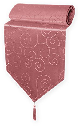 Haus und Deko Tischläufer Damast 30x100 cm Altrosa Ornamente Circle, dekorative Tischdecke, Tischband mit Quaste, Moderne Mitteldecke für Wohnzimmer Esszimmer, Gastronomie Tischdecken