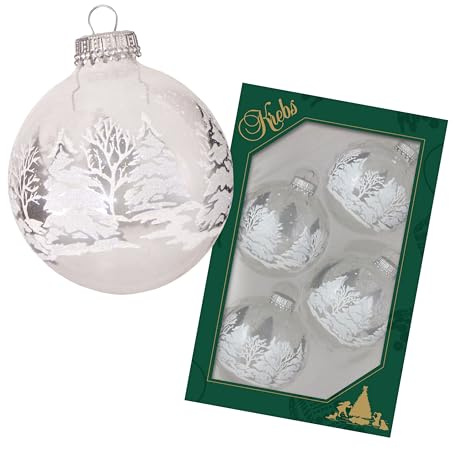 Krebs Glas Lauscha Kristall, Kugeln Dekor Winterwald 7cm