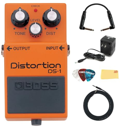 Boss DS-1 Distortion Bundle with Gearlux Power Supply, Instrument Cable, Patch Cable, Picks, and Austin Bazaar Polishing Cloth