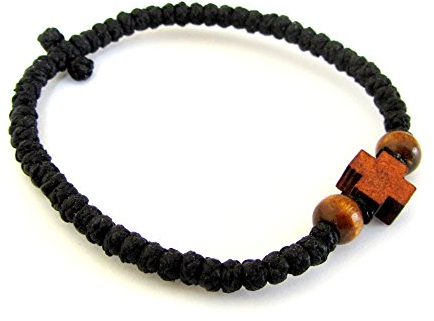 IconsGr Chotki Chapelet cire bénir Chrétien Orthodox Grec à petit fait main noeuds couleur noir avec croix en bois du Mont Athos (Grece) / 2