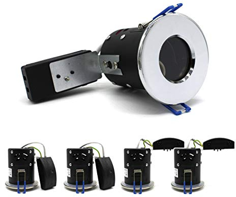 sanlumia 4 X LED Fire Rated Downlight Can GU10 Recessed Ceiling Twist & Lock Interchangeable Downlight IP65 Chrome