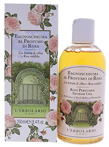 L'Erbolario Perfumed Shower Gel – Soothing Body Soap with Marsh Mallow – Protecting and Toning Body Wash with Amber Floral Fragrance - Rose - 8.4 oz