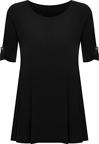 PaperMoon - Damen Übergröße Rundhalsausschnitt Kurzarm Ausgestelltem Lange Top - Schwarz - 54-56 / 26-28