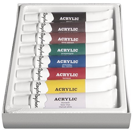 Rayher Hobby 38924000 Künstler-Acrylfarben-Set, 8 Farben, je Tube 12 ml, ideal für Keilrahmen, Papier, Pappe, Malkarton, Pappmaché, Holz, Stein, Beton, für Einsteiger und Profikünstler