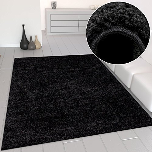 VIMODA Prime Shaggy Teppich Schwarz Hochflor Langflor Teppiche Modern für Wohnzimmer Schlafzimmer, Maße:200 cm Quadrat