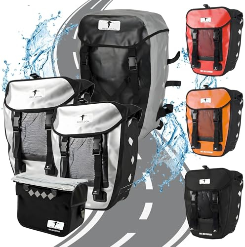 Red Loon Fahrrad Gepäckträgertasche Fahrradtasche Packtasche Silber - Fahrradtasche Gepäckträger - Fahrrad Doppeltasche + Fahrradrucksack + Lenkertasche - miteinander koppelbar - wasserdicht