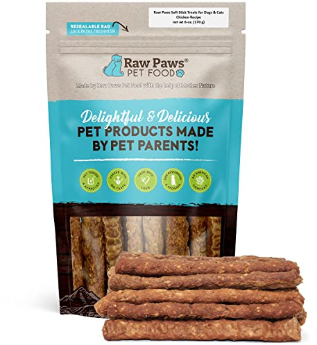 Raw Paws Grain-Free Soft Stick Treats for Dogs & Cats - Chicken Recipe, 6-oz - USA Soft Chicken Dog Treats Grain Free - Sausage Sticks for Dogs, Dog Jerky Sticks - Chewy Jerky