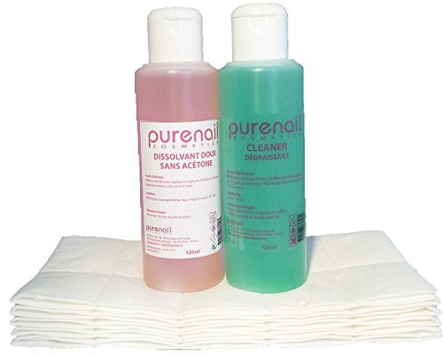 Solvent Kit 125 with 1 Degreaser Cleaner 125 ml + 1 Acetone-Free Dissolvent 125 ml + 100 UV Gel and False Nail Cellulose Squares