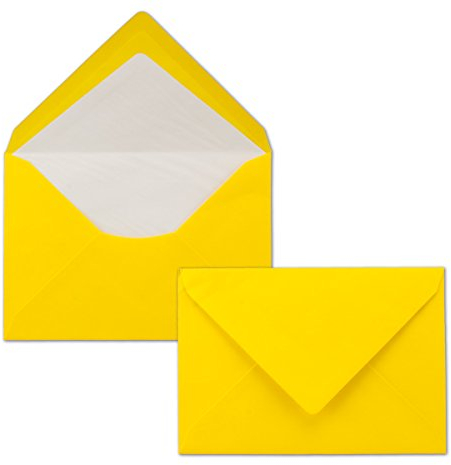 50 Briefumschläge Sonnengelb - DIN C6 - gefüttert mit weißem Seidenpapier - 80 g/m² - 11,4 x 16,2 cm - Nassklebung - NEUSER PAPIER