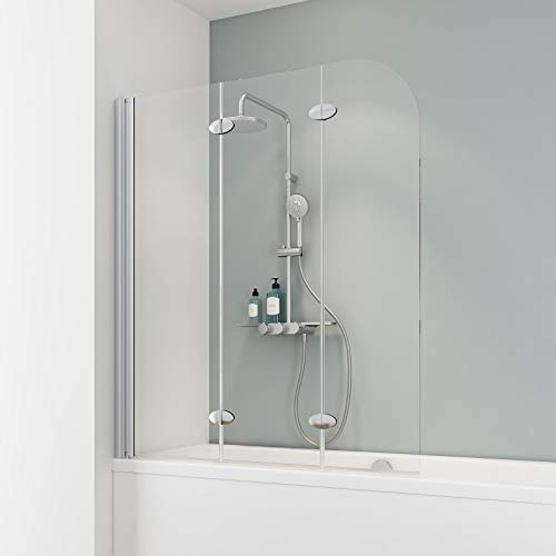 Schulte Duschabtrennung, verschiedene Gläser, faltbar für Badewanne, einfacher Aufbau, 125 x 140 cm, 5 mm Sicherheitsglas Klar hell, alunatur, ExpressPlus, EP3354 01 50