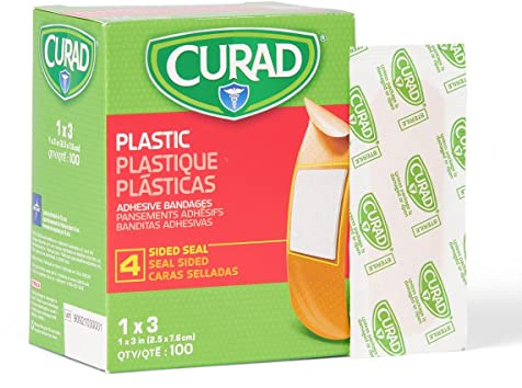 CURAD Plastic Adhesive Bandages 1 x 3, Not Made from Natural Rubber Latex, Box of 100