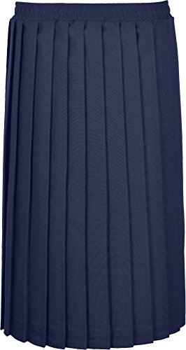 Womens Plain Pleated Ladies Classic Straight Fit Elasticated Waistband Long Skirt Plus Size (16/18, Navy)