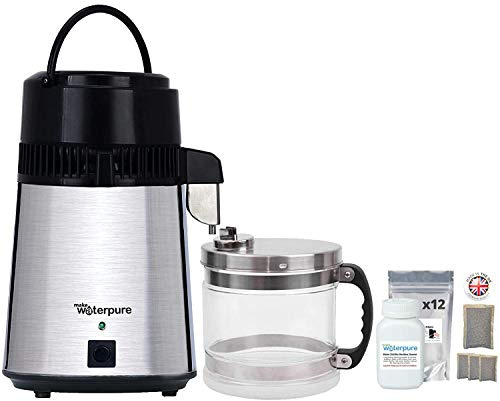 WaterPure Water Distiller with Glass Jug, 200g Residue Cleaner, 3 Years Filters, Free Glass Filter Nozzle, 2 Year Warranty