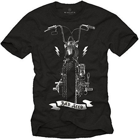MAKAYA Camiseta Hombre - Bad Seed Motorcycle T-Shirt Regalo Motorista Motero Biker Negro L