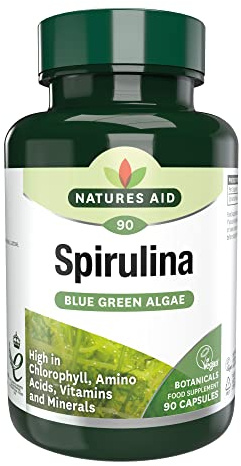 Natures Aid Spirulina 500mg Capsules - Natural Vegan Algae Supplement - Supports Energy, Vitality, Immune Health, Detox & Antioxidant - High Potency, Gluten-Free, Non-GMO - 90 Capsules