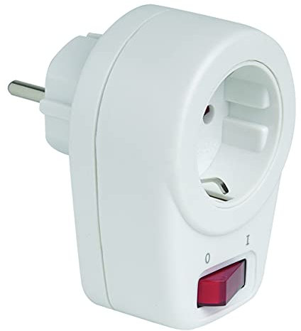 SIMON - Adaptador con Interruptor Luminoso, Enchufe Pared Toma Corriente, 1 Toma de 16A, 250V, Potencia Máxima 3680W, Diseño Retráctil, Color Blanco