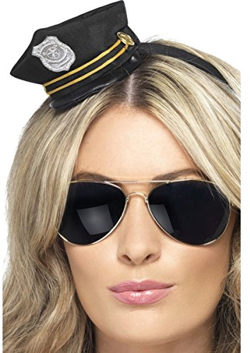 Smiffys Mini-Polizeimütze, Schwarz, mit Abzeichen und Schnur-Verzierung Halloween