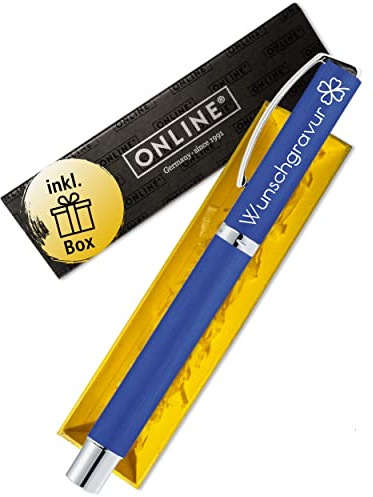 Online Personalisierter Füller Vision Blue mit Gravur als Geschenk I Klares Design, satiniertes Aluminium, Iridium-Feder M I Blauer Füllfederhalter inkl. Geschenkverpackung