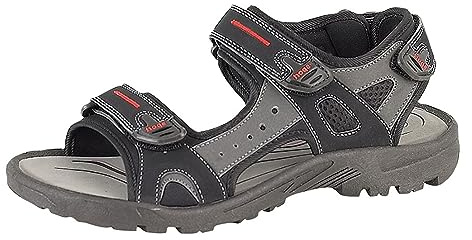 PDQ Mens Triple Touch Fastening Sports Sandals with Adjustable Heel Strap - Black/Grey, 7 UK