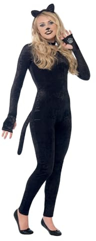 SMIFFYS Costume Gatto, Nero, comprende Tuta, Coda, Cerchietto con Orecchie Feline e Collare Halloween