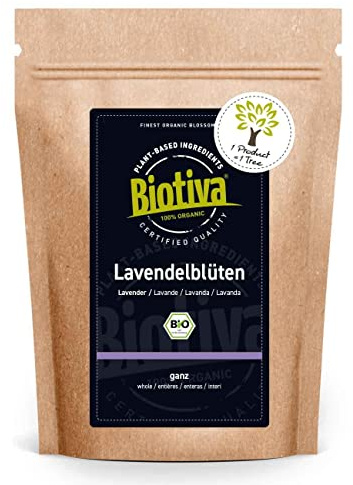Biotiva Lavender organisk helhet 100g - blå - bästa ekologiska kvalitet - lavendel te - flaska och kontrolleras i Tyskland (DE-ECO-005)