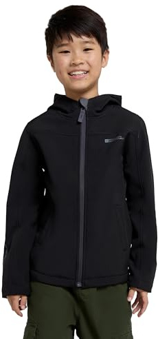 Mountain Warehouse Exodus Kids Softshell Jacket - Breathable, Wind & Water Resistant, Fleece Lined Coat, For Boys & Girls - Best For Sping Summer & Hiking Black Teen Size 13 Years