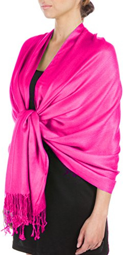 Sakkas Large Soft Silky Pashmina Shawl Wrap Scarf in Solid Colors - Fuschia
