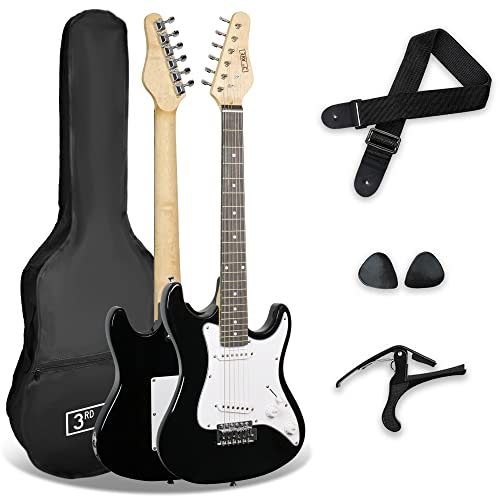 3rd Avenue XF 3/4 Größe Kids Junior E-Gitarre Starter-Einsteigerpaket Mit Tasche, Gurt, Plektren Und Kapodaster - Schwarz