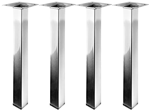 Luna Tischbeine Möbelfüße & Tischgestell mit Montageplatten | 4ER und 2ER Sets | Versch. Ausführungen | Edelstahl | Verchromt | Massiv | Alu Optik (Edelstahl Optik, 4ER Set | 25 x 25 x 250 mm)