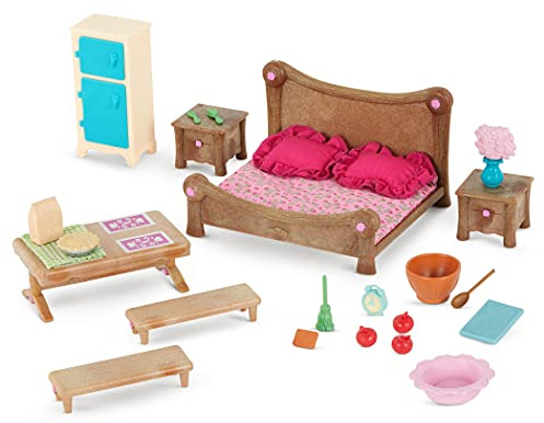 Li'L Woodzeez - Dormitorio Principal y Comedor - Muebles de Juguete - Muebles para muñecas - Accesorios para Casitas - Juego para niños - 3 años +