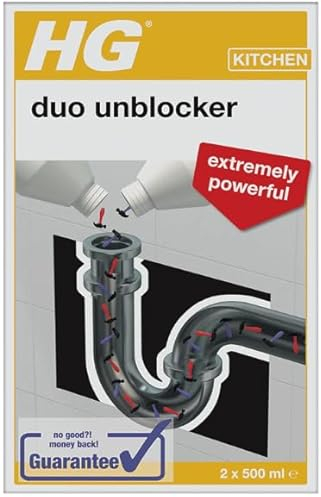 HG Duo Unblocker, Powerful Drain Cleaner, for Kitchen Sink or Bathroom Pipes - 2 x 500 ml