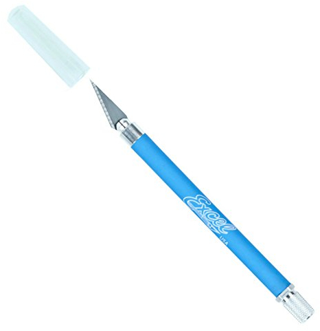 Soft Grip Hobby Knife, Excel Blades K18 with Safety Cap, American Made Light Duty Craft Knife (Blue)