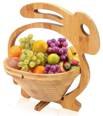 GMMH Ostereierkorb, Obstkorb und Topfuntersetzer aus Bambus (Hase) Ostern Ostereier Eierkorb, Faltbare Obstschale, Korb Schale Klappkorb Faltkorb Dekoschale aus Holz, Faltbar und Schwenkbar