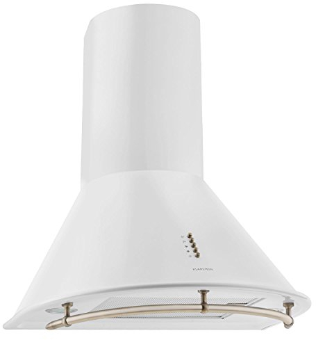 KLARSTEIN Lumio Neo - Hotte Murale aspirante Style rétro avec Rail pour accrocher ustensiles (60cm, Extraction 610m³, Mode Recyclage Possible, 3 Vitesses) - Blanc