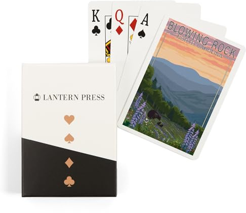 Lantern Press Blowing Rock, North Carolina, Bear and Spring Flowers, 52 Playing Cards for Adults, Poker Size Card Deck