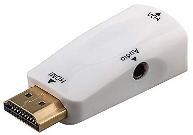 Goobay 44793 kompakt HDMI/VGA-adapter inklusive ljud, HDMI-kontakt (typ A) till VGA-uttag (15-polig) jack 3,5 mm uttag (3-stifts, stereo) guldpläterad, vit