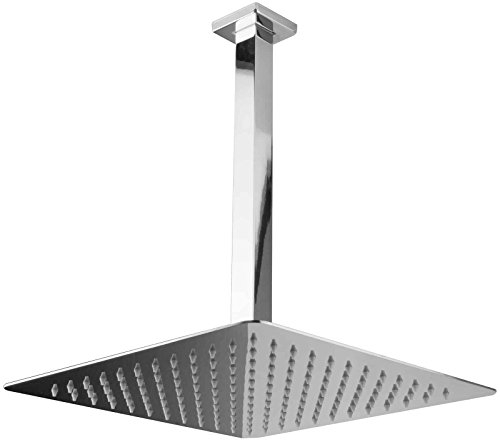 PaulGurkes Regenbrause Kopfbrause eckig 30 cm Edelstahl Hochglanz extra dünn mit Deckenarm großer Duschkopf Deckenmontage Regendusche